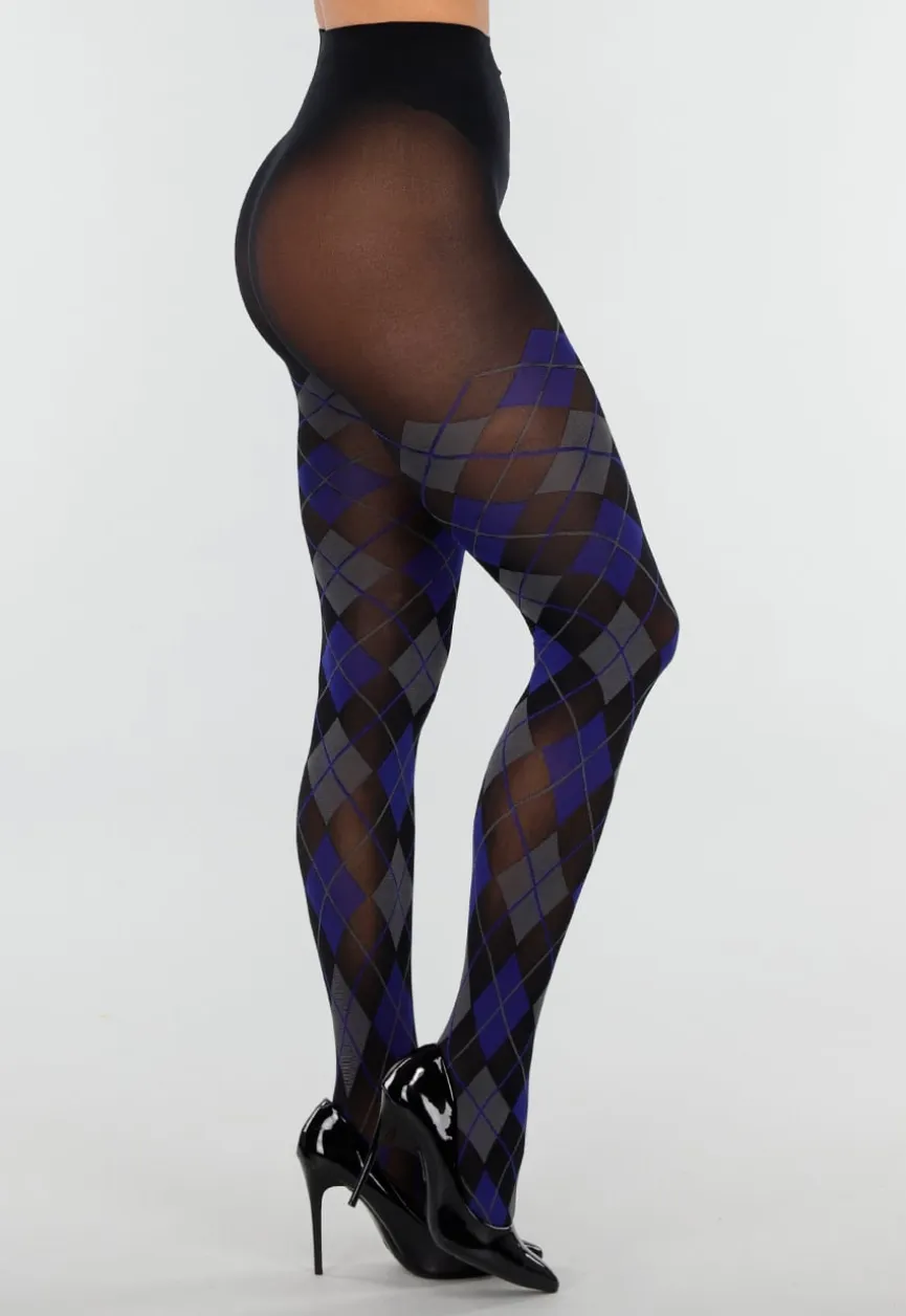 Donkerblauwe Grijze Panty met Argyle Print