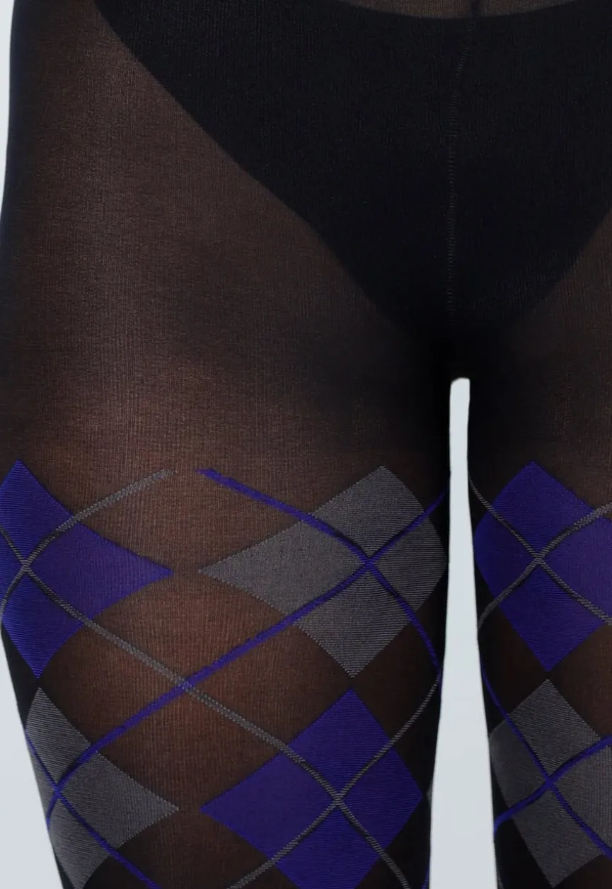 Donkerblauwe Grijze Panty met Argyle Print