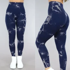 Donkerblauwe High Waist Gevlekte Sportlegging