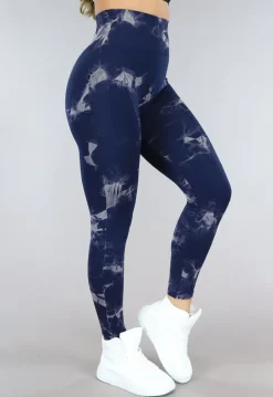Donkerblauwe High Waist Gevlekte Sportlegging