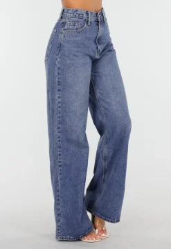 Donkerblauwe High Waist Wide Leg Jeans met Losse Pijpen