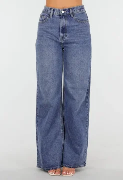Donkerblauwe High Waist Wide Leg Jeans met Losse Pijpen