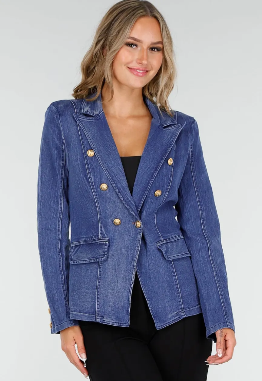 Donkerblauwe Jeans Blazer met Buttons