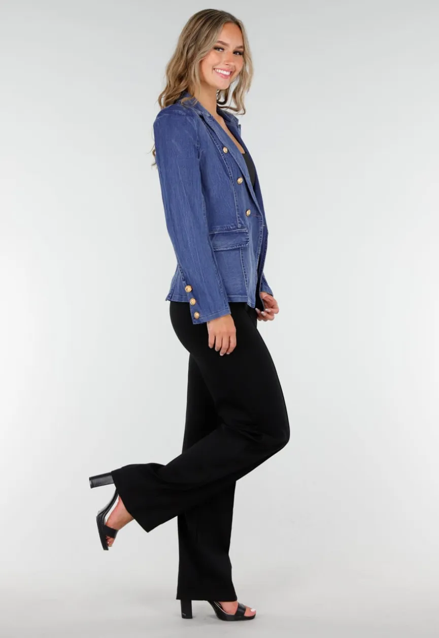 Donkerblauwe Jeans Blazer met Buttons