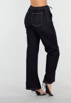 Donkerblauwe Jeans met Rechte Pijpen en Trekkoord
