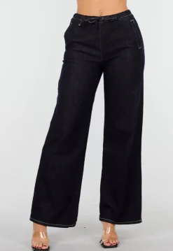 Donkerblauwe Jeans met Rechte Pijpen en Trekkoord