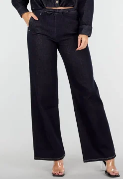 Donkerblauwe Jeans met Rechte Pijpen en Trekkoord