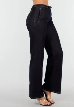 Donkerblauwe Jeans met Rechte Pijpen en Trekkoord