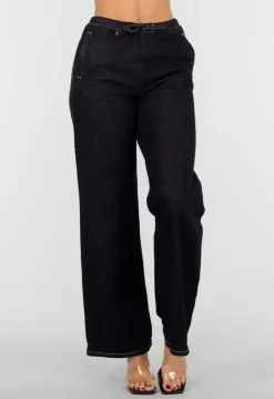 Donkerblauwe Jeans met Rechte Pijpen en Trekkoord
