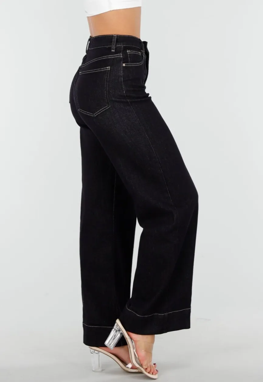 Donkerblauwe Jeans met Stretch en Rechte Pijpen