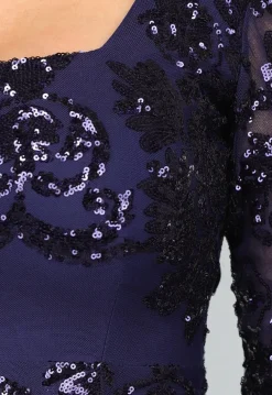 Donkerblauwe Jurk met Pailletten Ornamenten