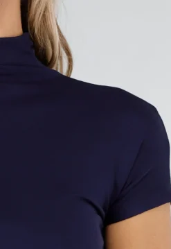 Donkerblauwe Maxi Jurk met Split en Colkraag