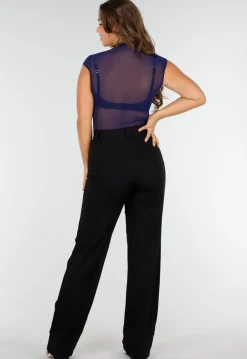 Donkerblauwe Mesh Bodysuit met Haaksluitingen