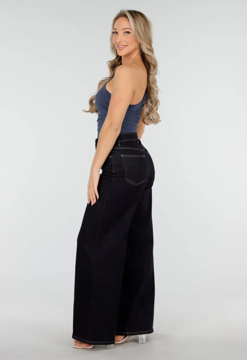 Donkerblauwe One Shoulder Body met Drapering in Mesh Stretch