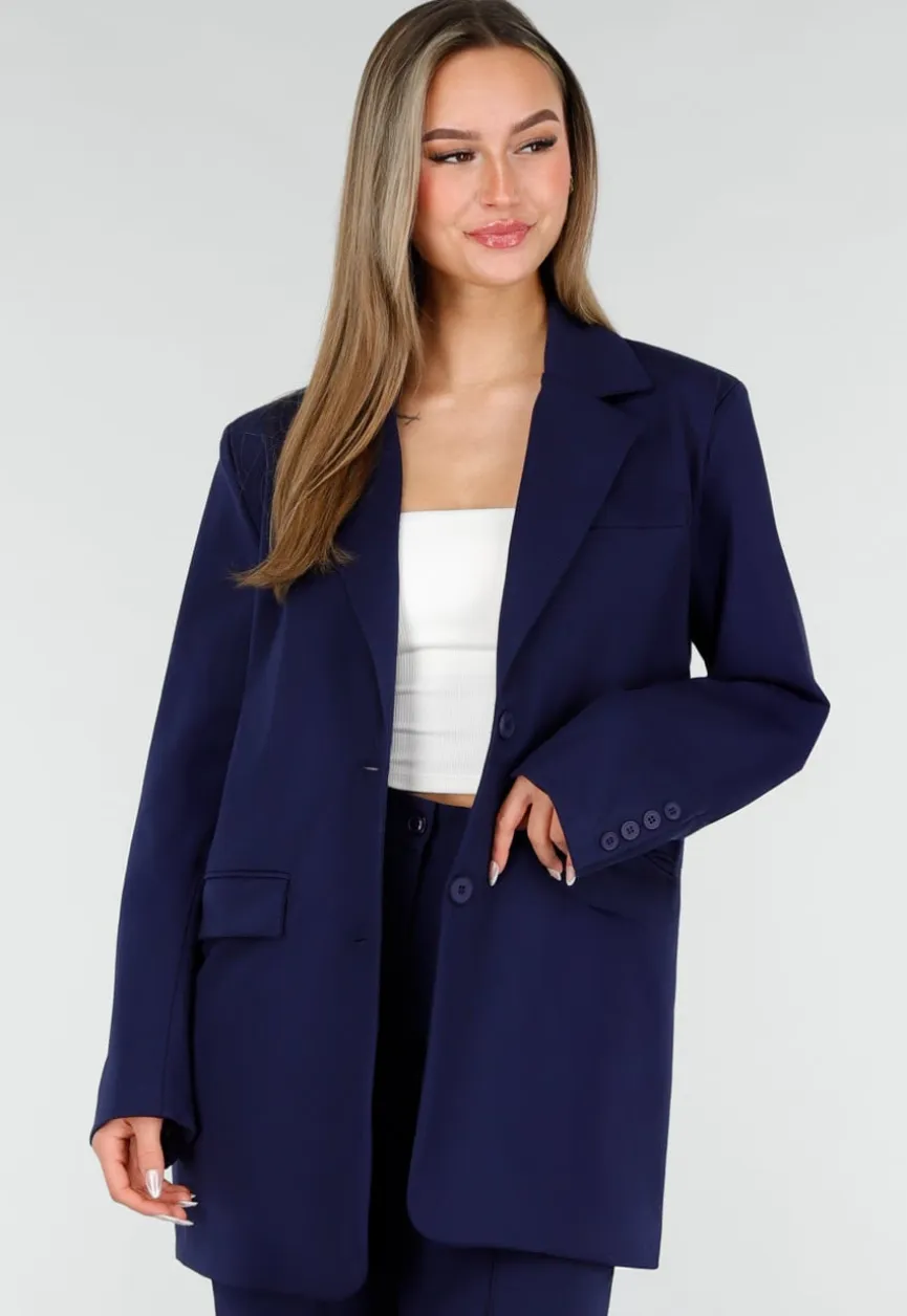 Donkerblauwe Oversized Basic Stretch Blazer