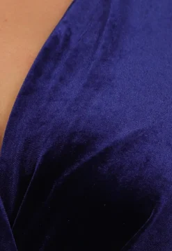 Donkerblauwe Overslag Bodysuit in Fluweel