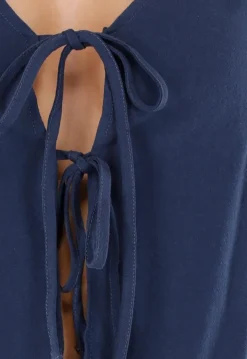 Donkerblauwe 2-Piece Set Met Wijde Broek en Strikdetails