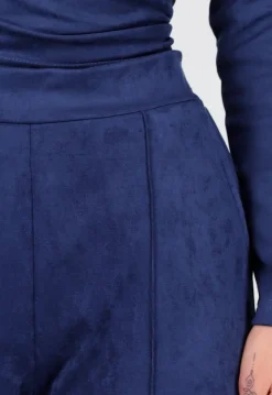 Donkerblauwe Straight Leg Suède Pantalon met Rechte Pijpen