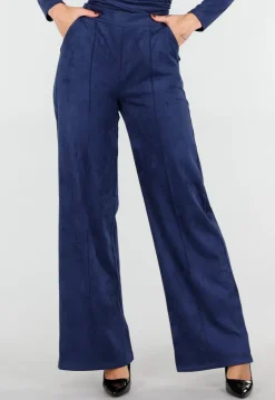Donkerblauwe Straight Leg Suède Pantalon met Rechte Pijpen