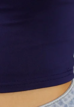 Donkerblauwe Stretch Cropped Top met Aansluitende Pasvorm