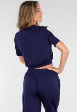Donkerblauwe Two-Piece Set met Vestje en Wijde Pijpen