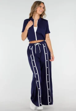 Donkerblauwe Two-Piece Set met Vestje en Wijde Pijpen