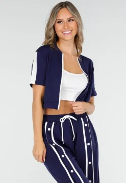 Donkerblauwe Two-Piece Set met Vestje en Wijde Pijpen