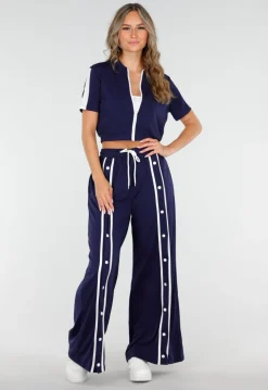 Donkerblauwe Two-Piece Set met Vestje en Wijde Pijpen