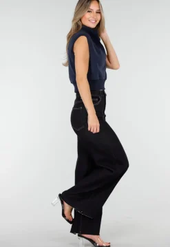 Donkerblauwe Wide Leg Jeans met Stretch