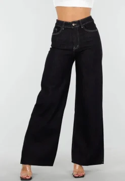 Donkerblauwe Wide Leg Jeans met Stretch