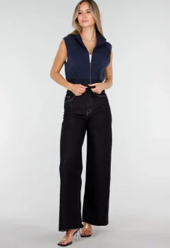 Donkerblauwe Wide Leg Jeans met Stretch