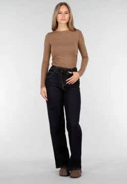 Donkerblauwe Wide Leg Jeans met Elastische Taille en Strikkoord