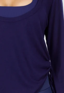Donkerblauwe Zachte Longsleeve Top met Trekkoord en Wijde Mouwen