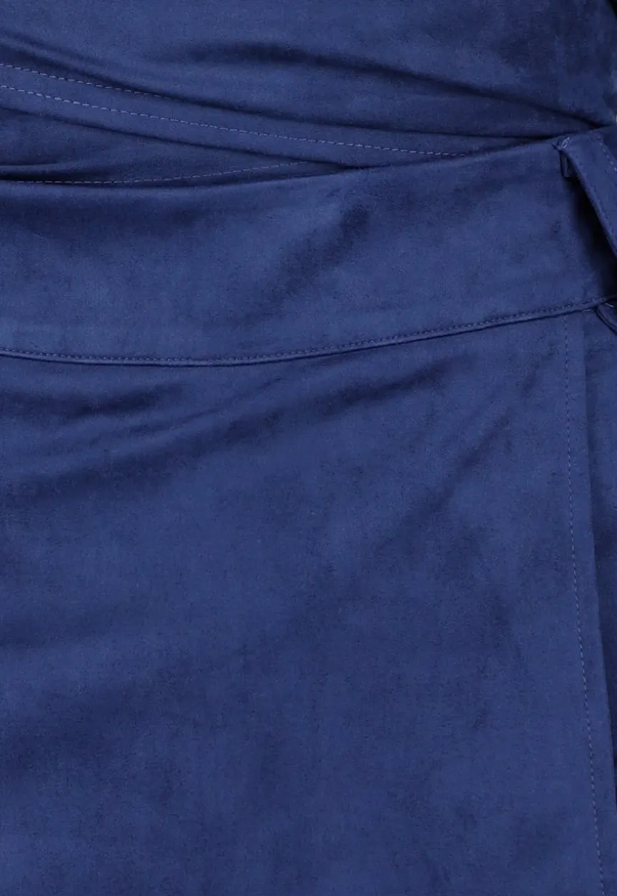 Donkerblauw Suède Look Skort met Riemlusjes
