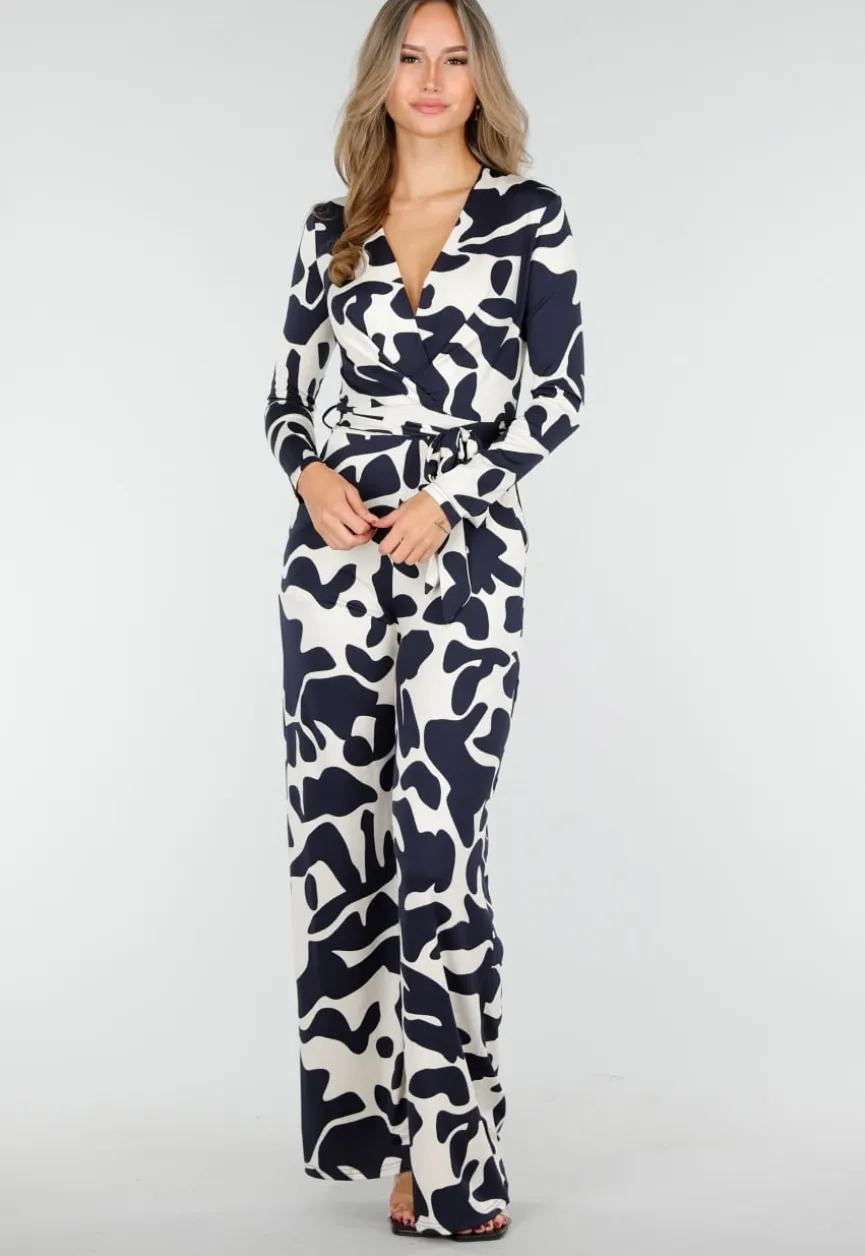 Donkerblauw-Witte Stretch Jumpsuit met Overslagtop