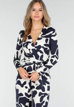 Donkerblauw-Witte Stretch Jumpsuit met Overslagtop