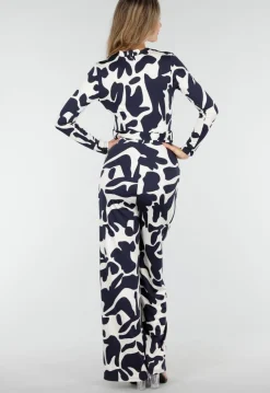 Donkerblauw-Witte Stretch Jumpsuit met Overslagtop