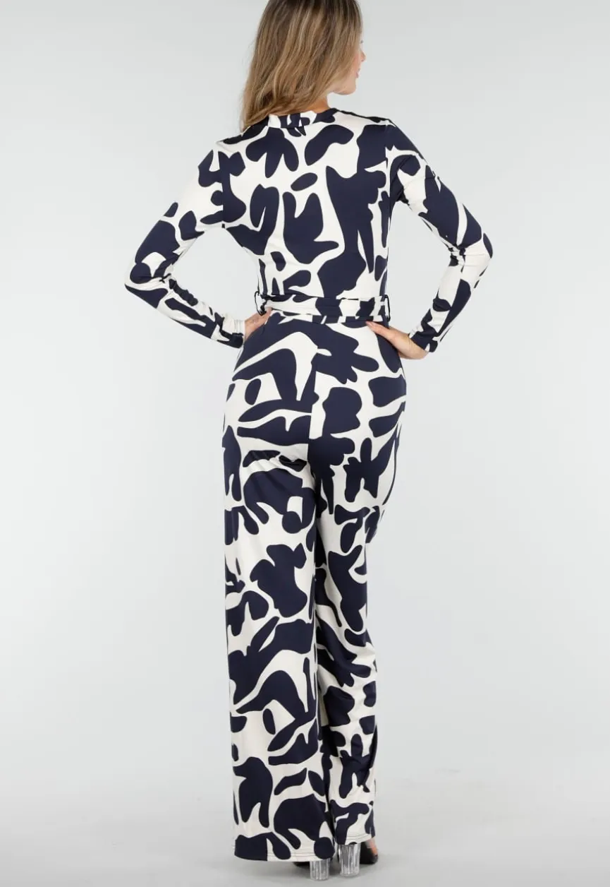 Donkerblauw-Witte Stretch Jumpsuit met Overslagtop