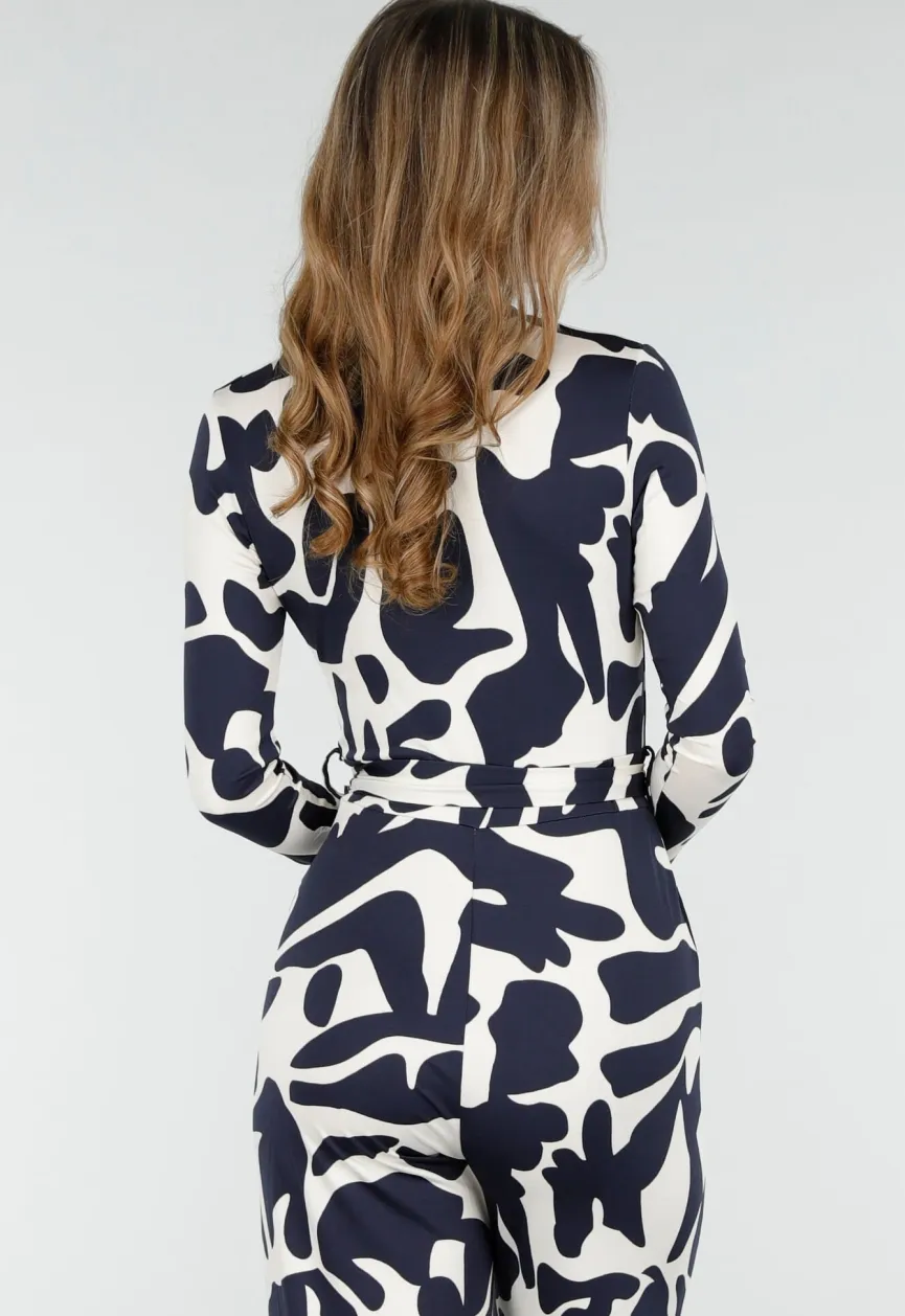 Donkerblauw-Witte Stretch Jumpsuit met Overslagtop