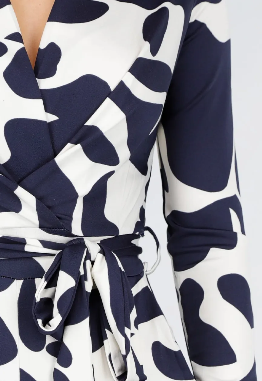 Donkerblauw-Witte Stretch Jumpsuit met Overslagtop