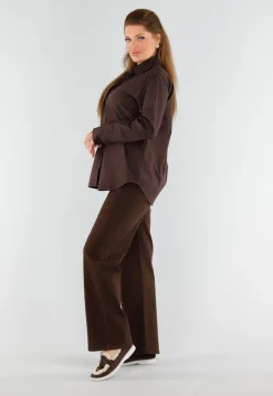 Donkerbruine Blouse met Lange Mouwen en Knoopsluiting