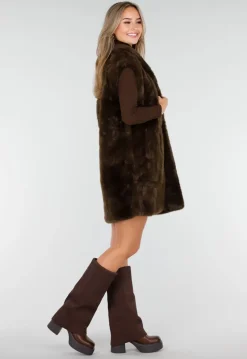 Donkerbruine Faux Fur Bodywarmer met Ceintuur