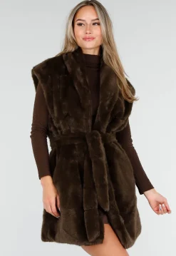 Donkerbruine Faux Fur Bodywarmer met Ceintuur