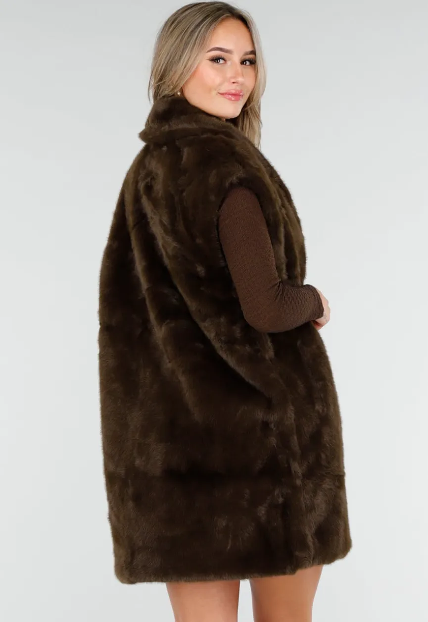 Donkerbruine Faux Fur Bodywarmer met Ceintuur