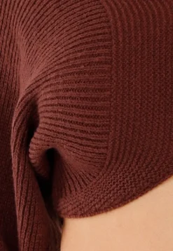 Donkerbruine Gebreide Cropped Trui met V-Hals en Ballonmouwen