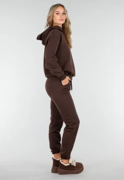 Donkerbruine Jogging Set met Capuchon en Trekkoord