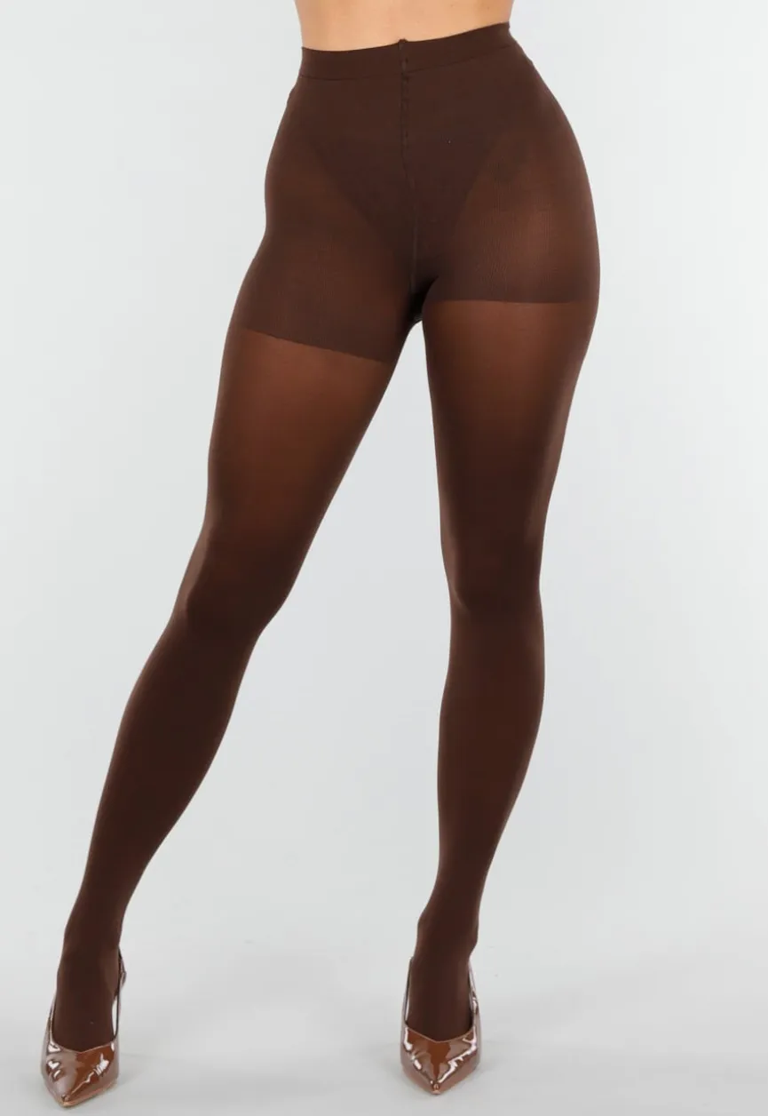 Donkerbruine Panty met Hoge Taille en Corrigerend Effect