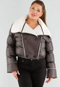 Donkerbruine Pufferjas met Witte Sherpa Kraag