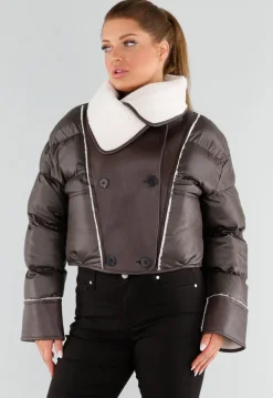 Donkerbruine Pufferjas met Witte Sherpa Kraag