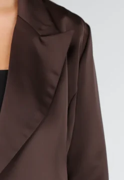 Donkerbruine Satijnlook Wrap Blazer met Striksluiting